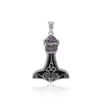 Thor Hammer with Gemstone Silver Pendant TPD1192 - Jewelry